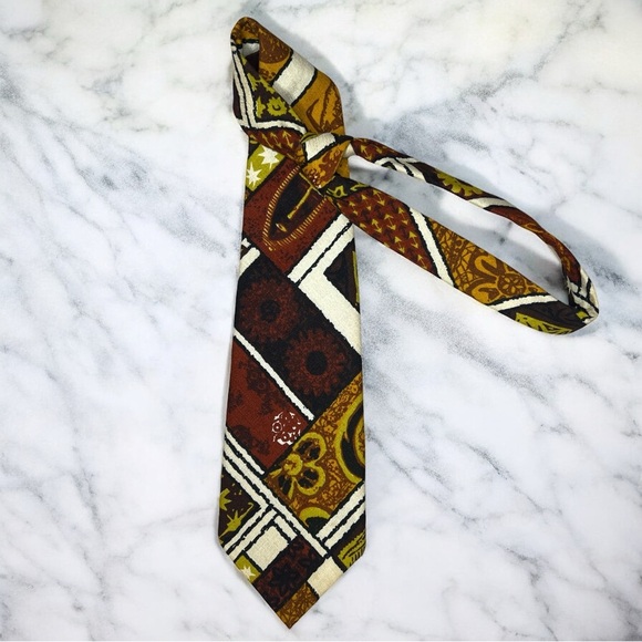 Vintage 60s 70s Ichabod Arp Tiki Hawaiian Print Necktie Mid-Century Men's Tie - Picture 1 of 6